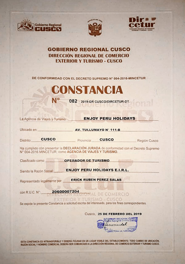 Licencia Autorizada Machu Picchu - Machu Picchu Bus Packers